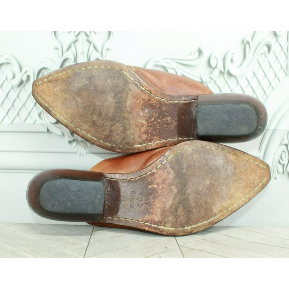 Guess Brown Leather Slip On Pointed Toe Casual Heels Mules Size 6.5 - Picture 9 of 9